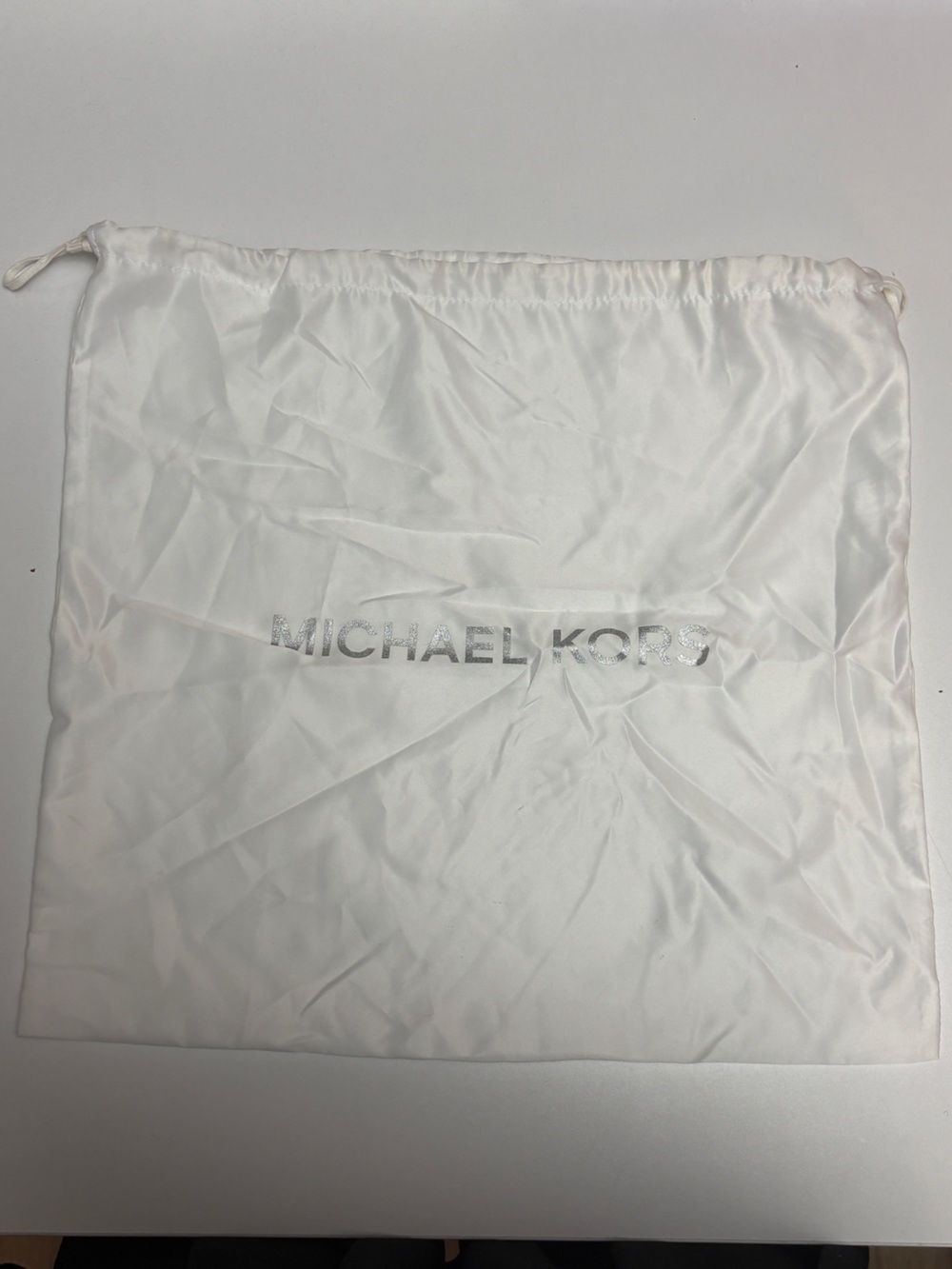 Michael Kors White Satin Drawstring Dust Bag with Silver Logo